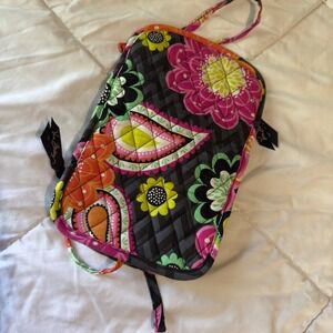 Vera Bradley Small Jewelry/Cosmetic 3 Pocket Zipper Case Black Floral Multicolor